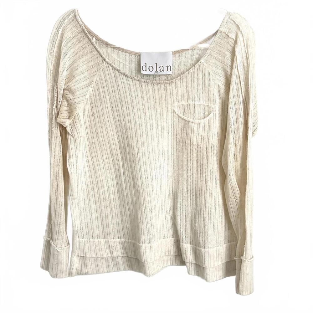 Anthropologie | Dolan Cream Long Sleeve Sheer Linen Wide Scoop Neck Sweater Sz L